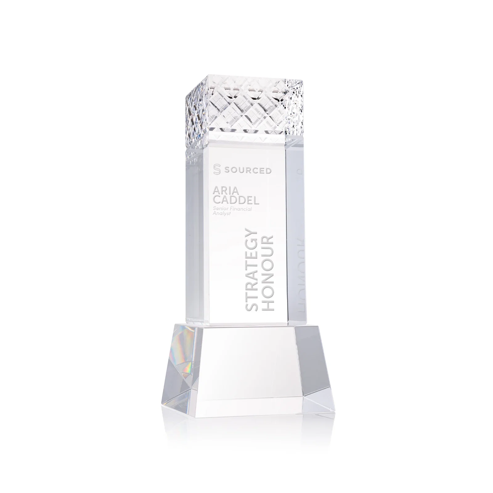 Custom Optical Crystal Column Award With a Diamond-Cut Top, awards for corporate award ceremonies