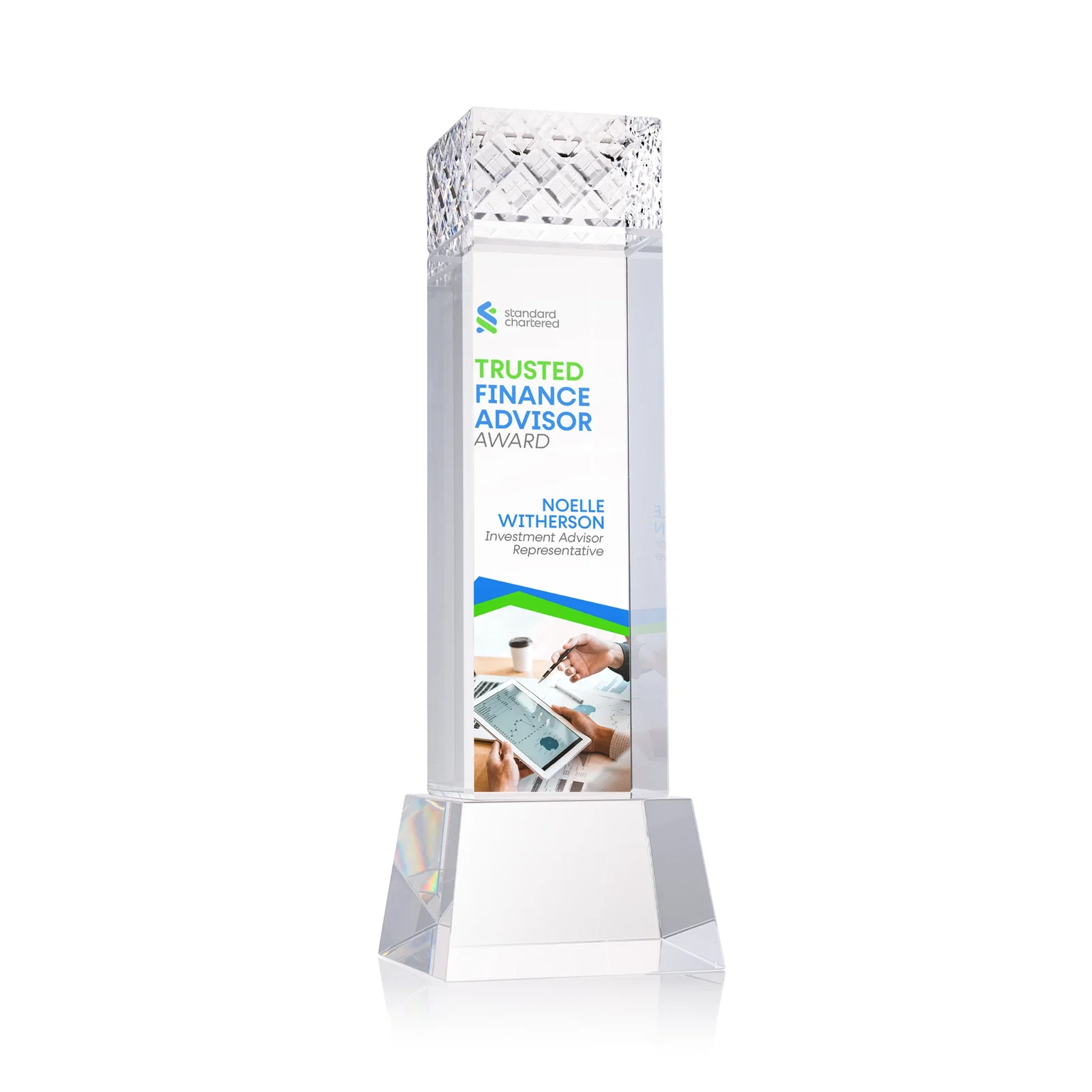 Personalized Optical Crystal Column Award With a Diamond-Cut Top, awards for graduation ceremonies