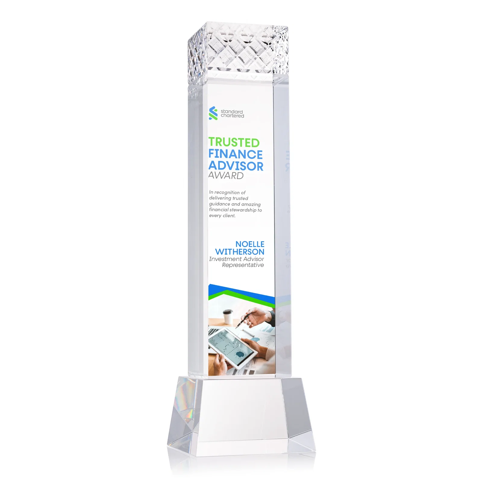 Personalized Optical Crystal Column Award With a Diamond-Cut Top, awards for safety achievement programs