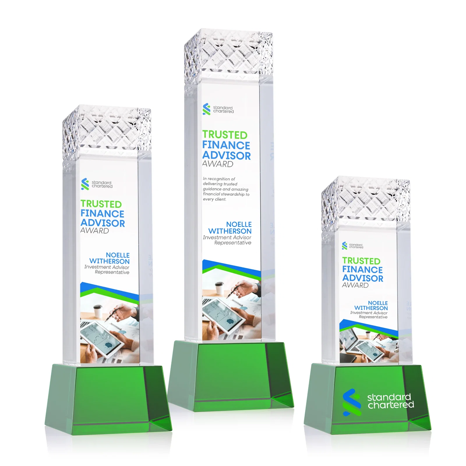 Personalized Optical Crystal Column Award With a Diamond-Cut Top, awards for volunteer appreciation