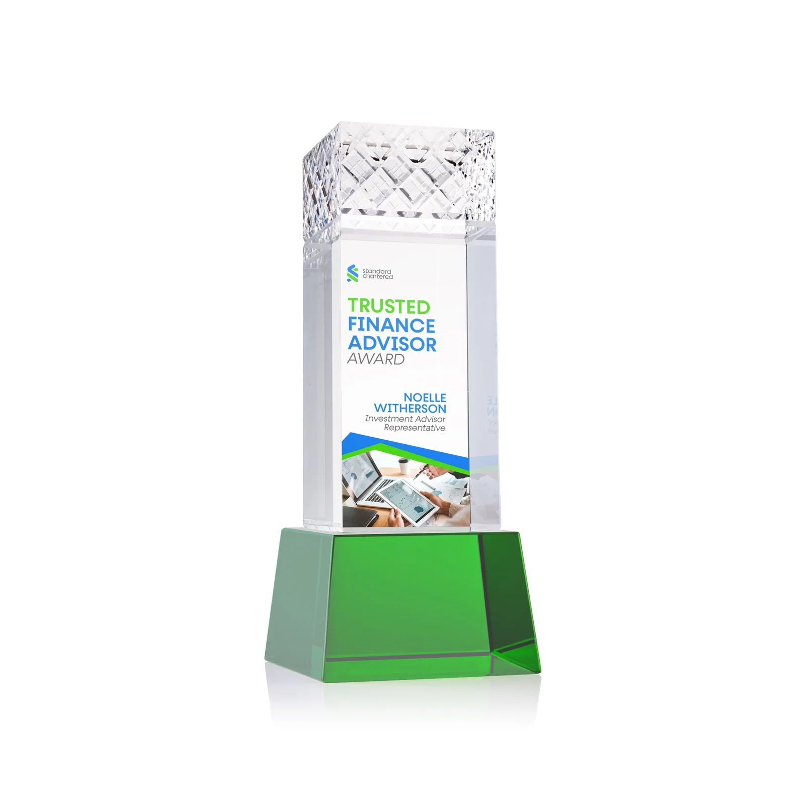 Personalized Optical Crystal Column Award With a Diamond-Cut Top, awards for dealer and partner awards