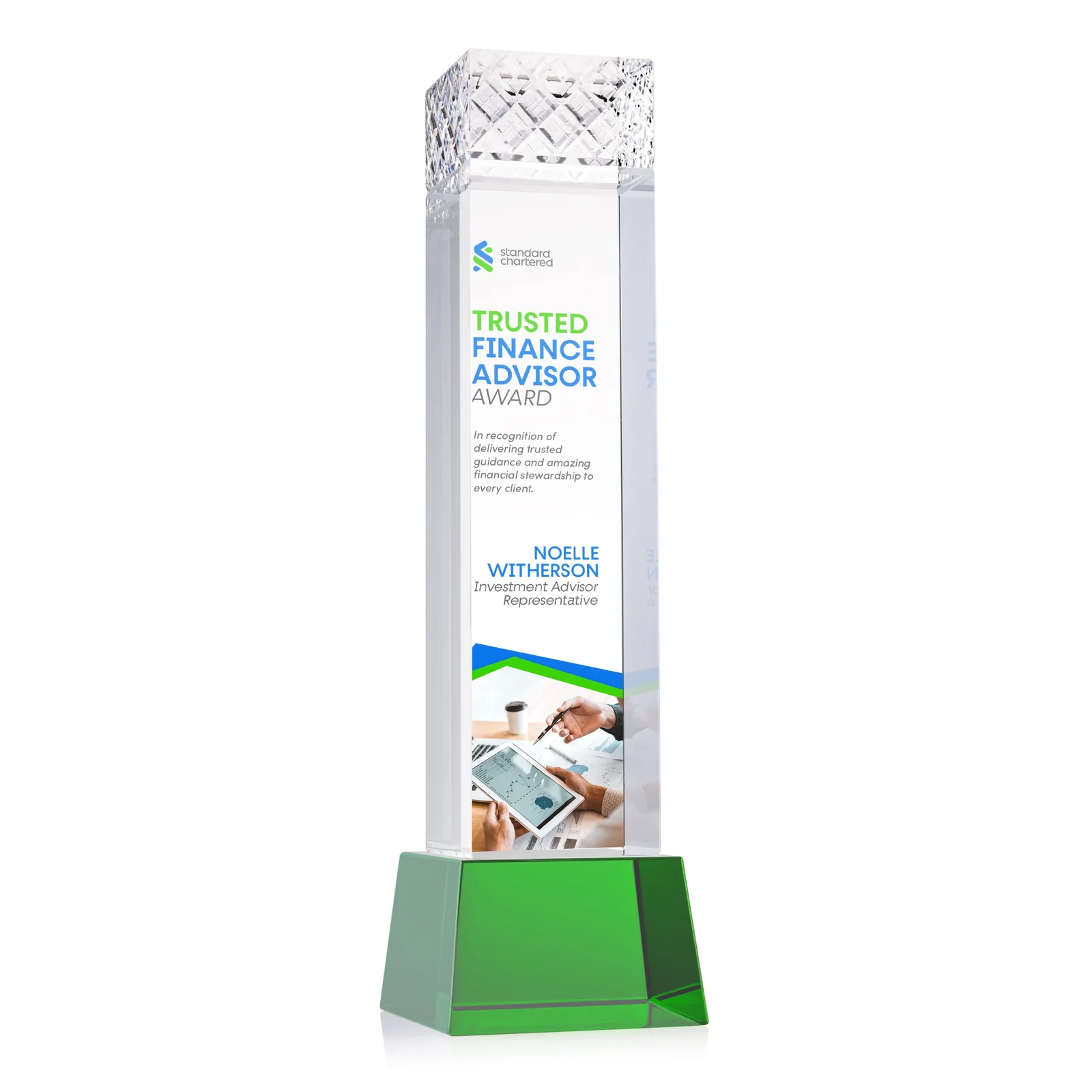 Promotional Optical Crystal Column Award With a Diamond-Cut Top, awards for employee recognition