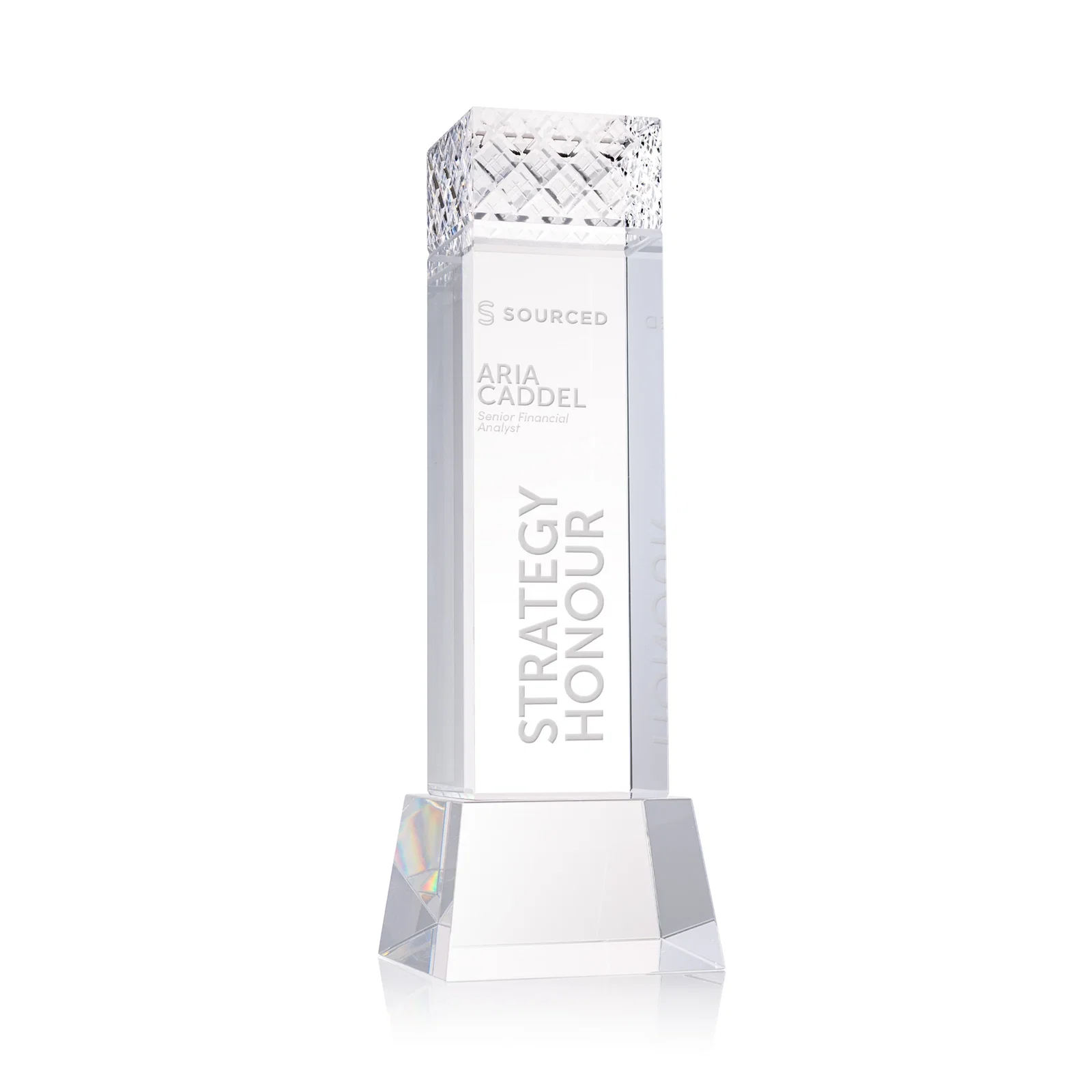 Custom Optical Crystal Column Award With a Diamond-Cut Top, awards for service anniversary gifts