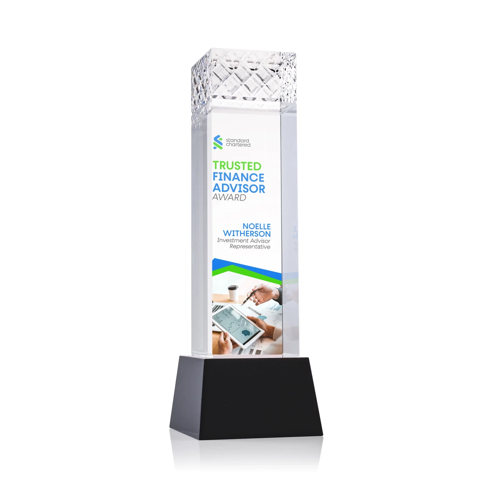 Promotional Optical Crystal Column Award With a Diamond-Cut Top, awards for sales achievement awards