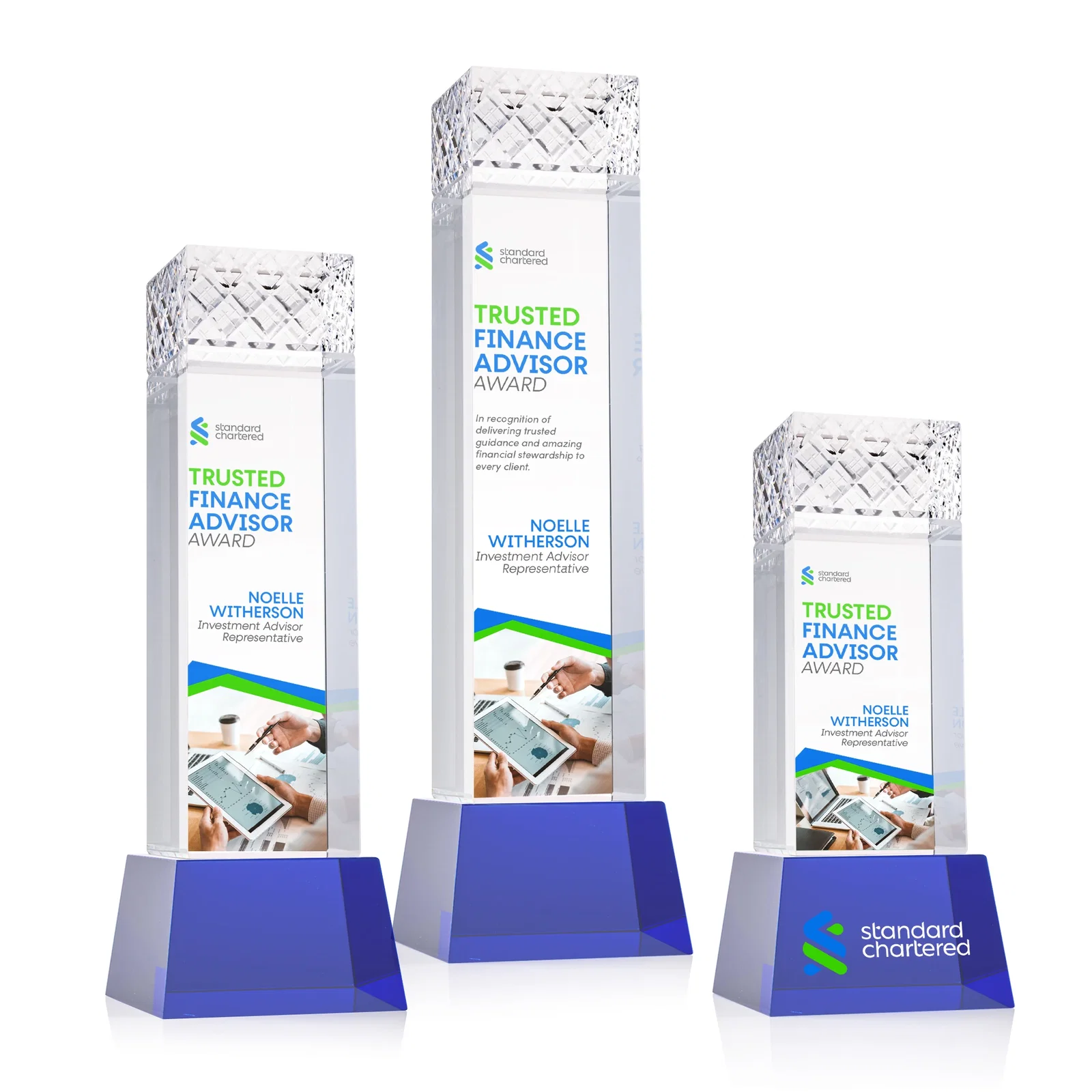 Promotional Optical Crystal Column Award With a Diamond-Cut Top, awards for team milestone celebrations