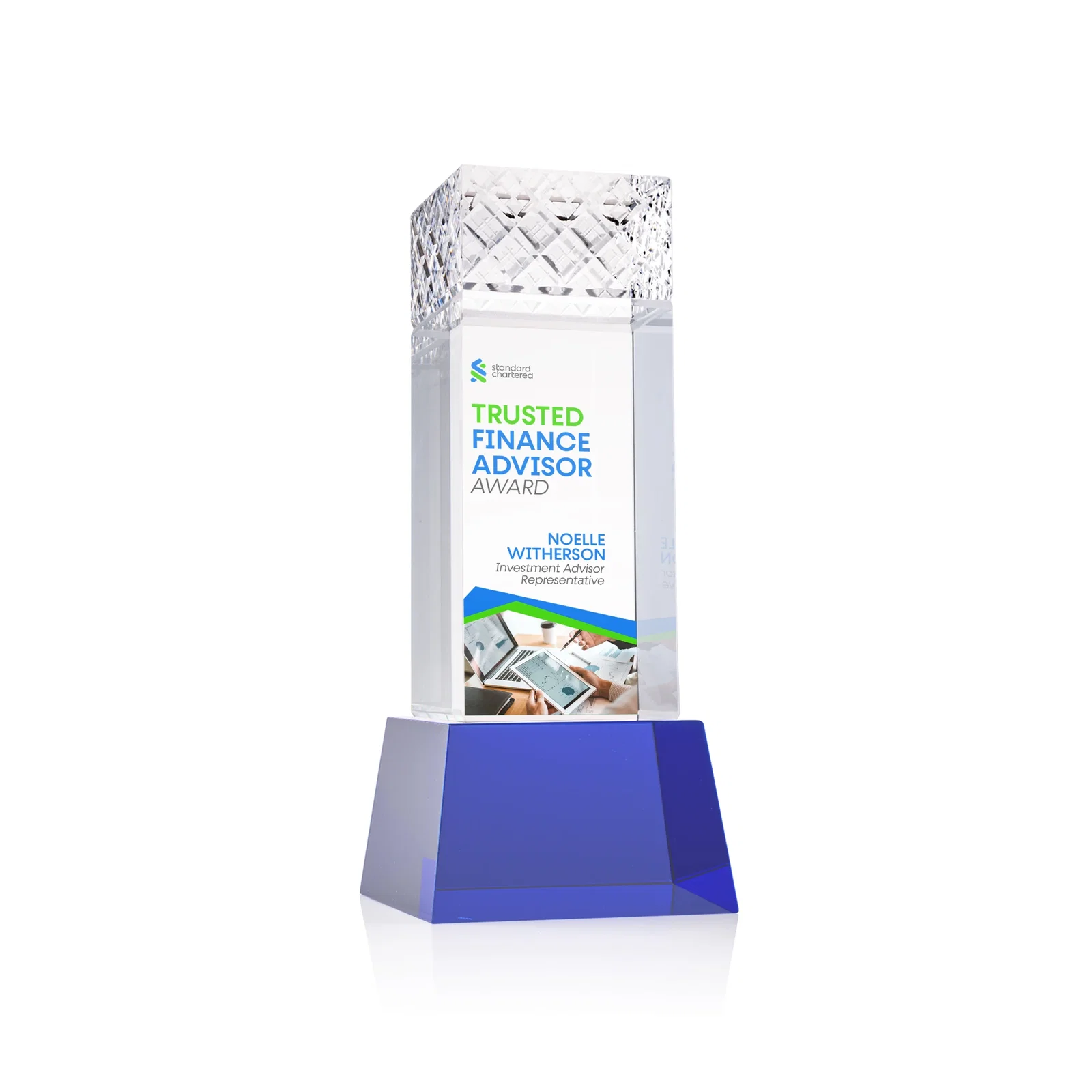 Promotional Optical Crystal Column Award With a Diamond-Cut Top, awards for donor appreciation