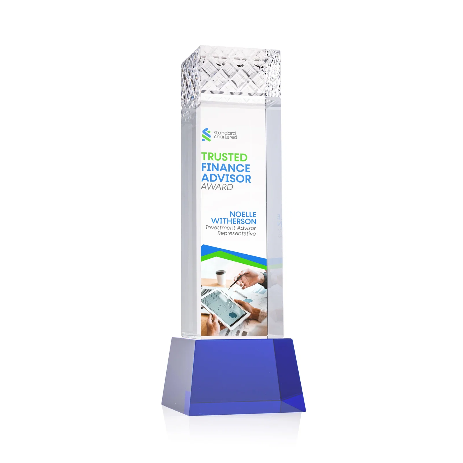 Promotional Optical Crystal Column Award With a Diamond-Cut Top, awards for graduation ceremonies