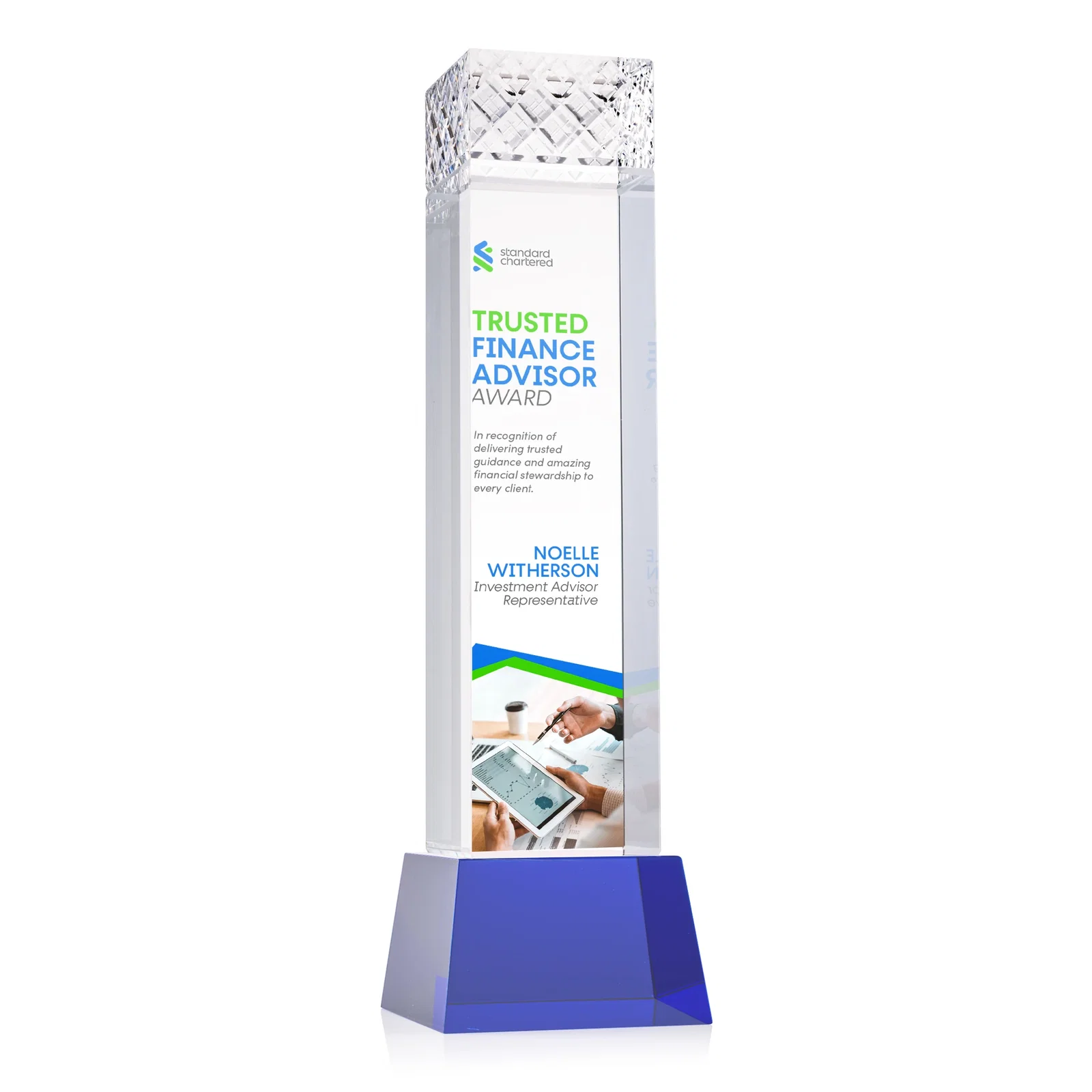 Promotional Optical Crystal Column Award With a Diamond-Cut Top, awards for safety achievement programs