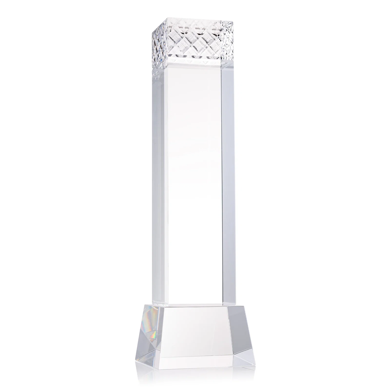 Promotional Optical Crystal Column Award With a Diamond-Cut Top, awards for company anniversary events
