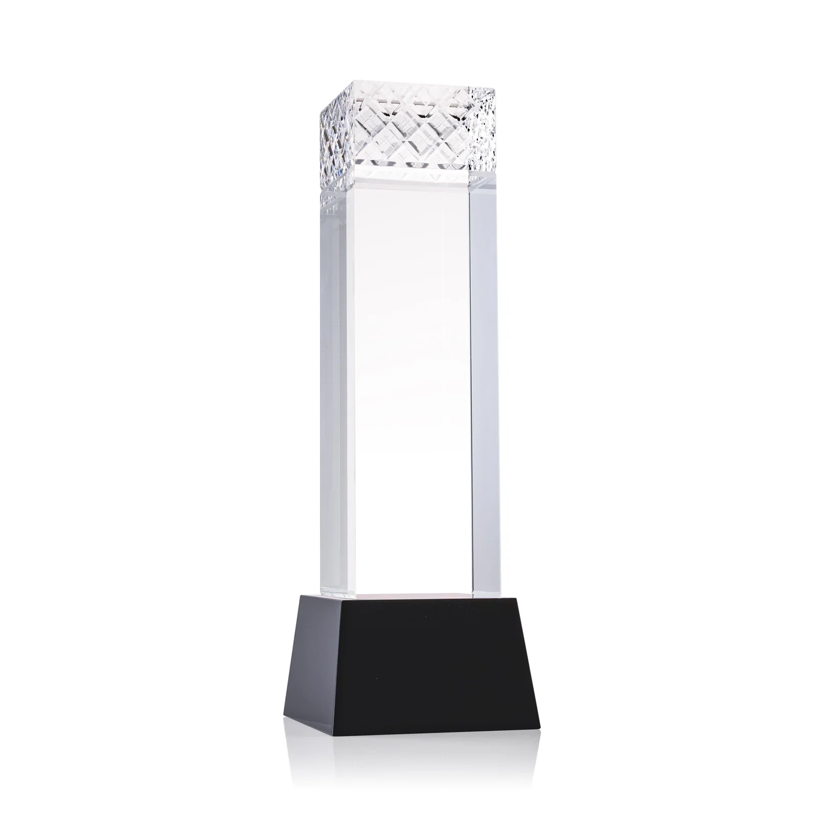 Branded Optical Crystal Column Award With a Diamond-Cut Top, awards for retirement presentations