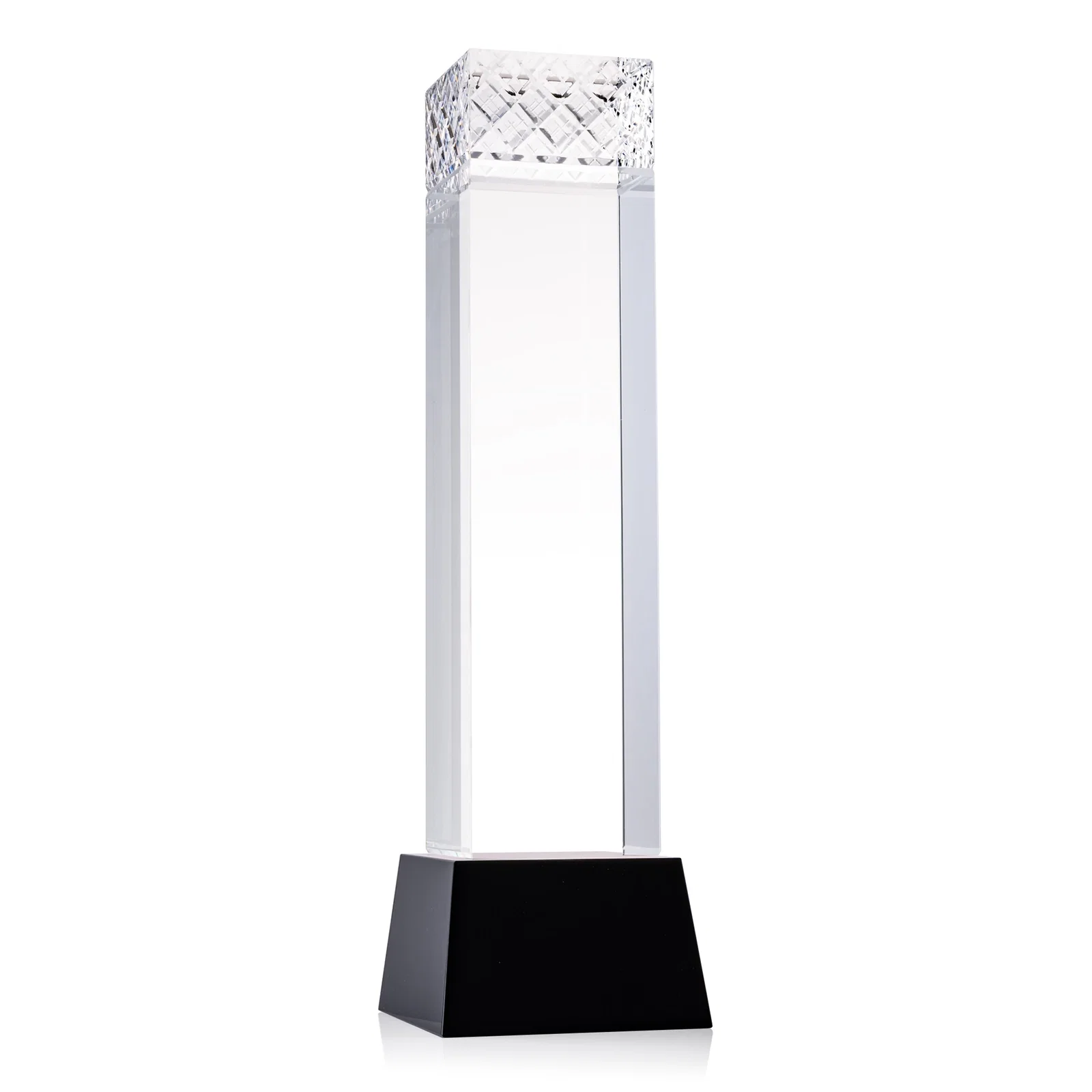 Branded Optical Crystal Column Award With a Diamond-Cut Top, awards for team milestone celebrations