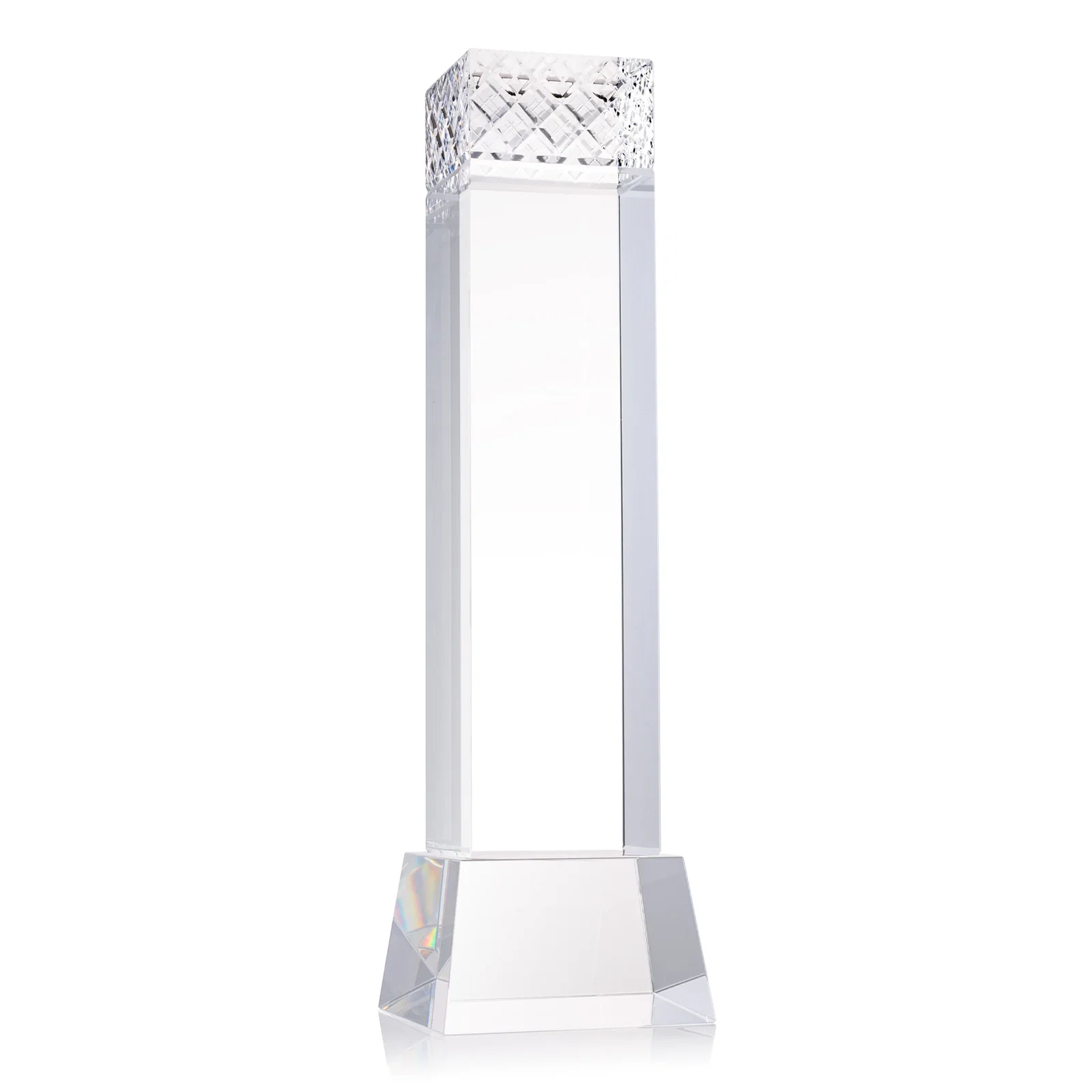 Branded Optical Crystal Column Award With a Diamond-Cut Top, awards for company anniversary events