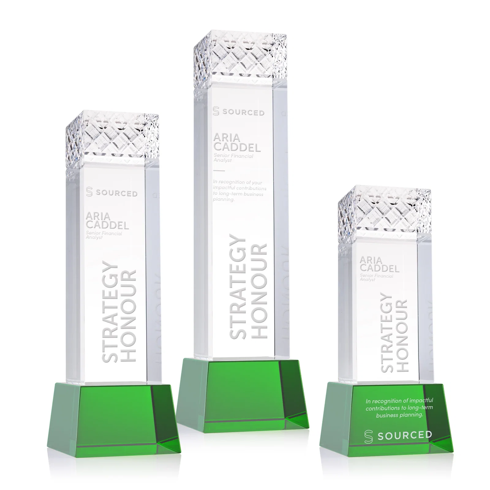 Custom Optical Crystal Column Award With a Diamond-Cut Top, awards for team milestone celebrations