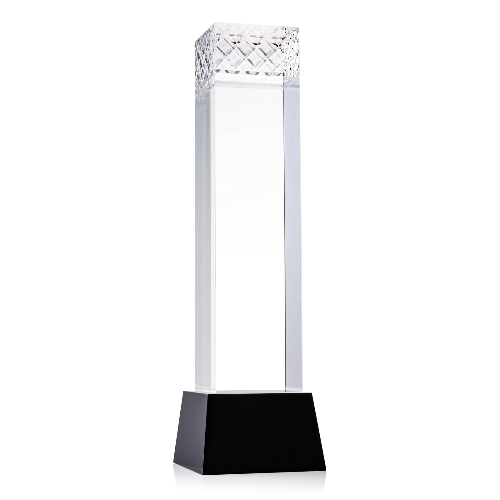 Custom printed Optical Crystal Column Award With a Diamond-Cut Top, awards for retirement presentations