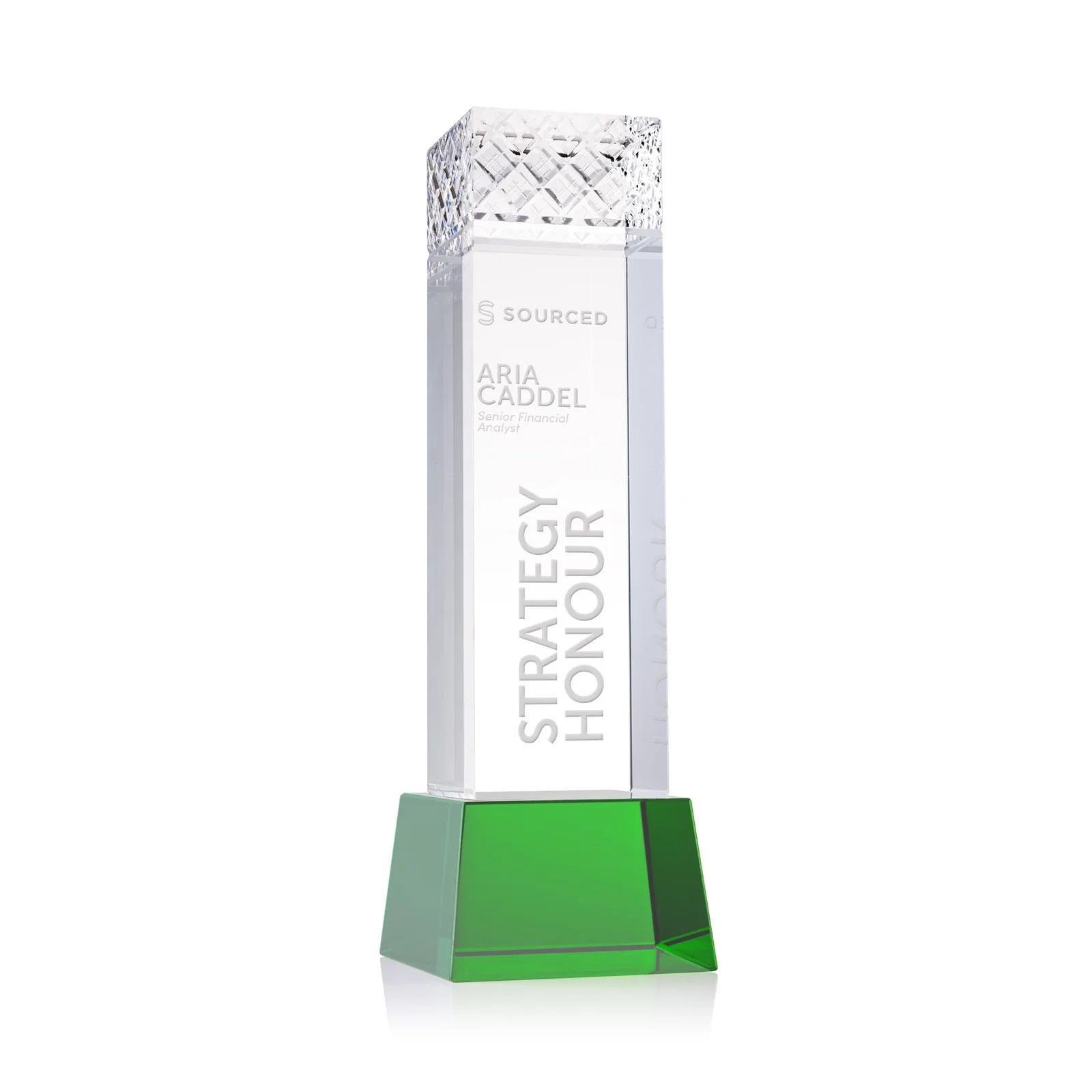 Custom Optical Crystal Column Award With a Diamond-Cut Top, awards for graduation ceremonies