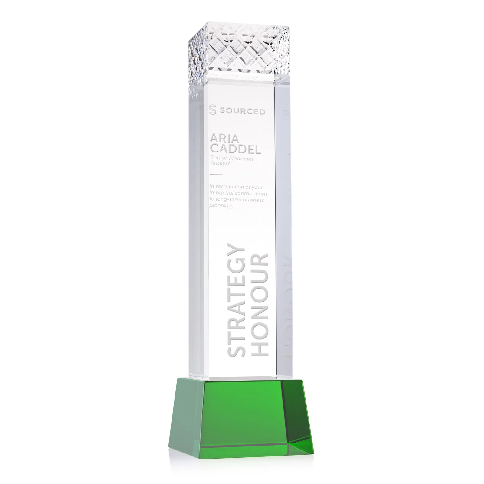 Custom Optical Crystal Column Award With a Diamond-Cut Top, awards for safety achievement programs