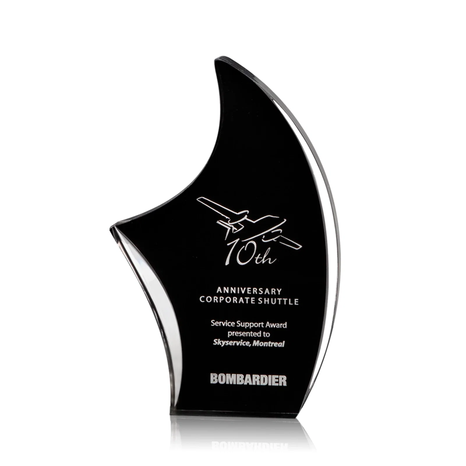 Custom Thick Freestanding Acrylic Sail Award for corporate award ceremonies