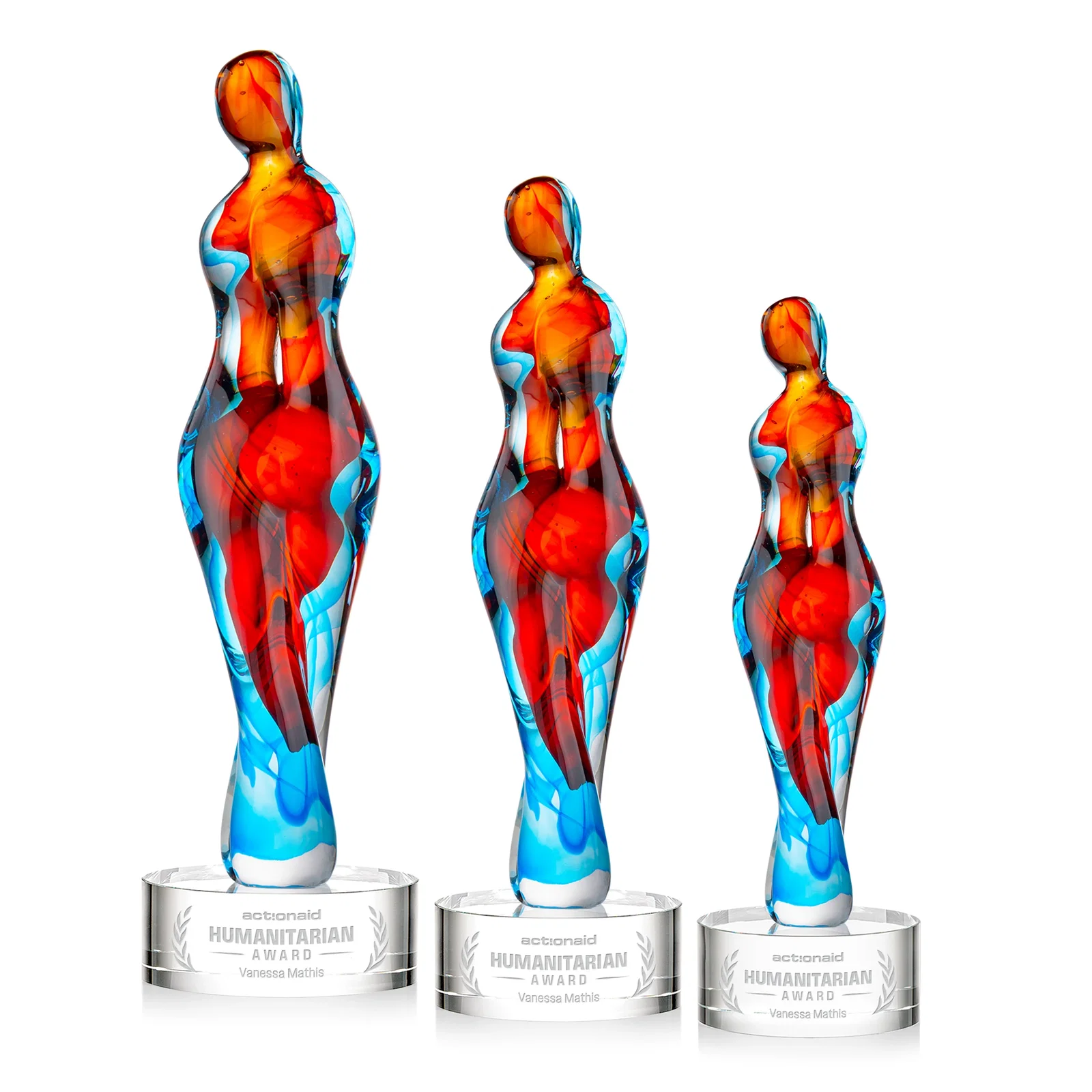 Custom Female Silhouette Art Glass Award With Suspended Color Swirls for employee recognition
