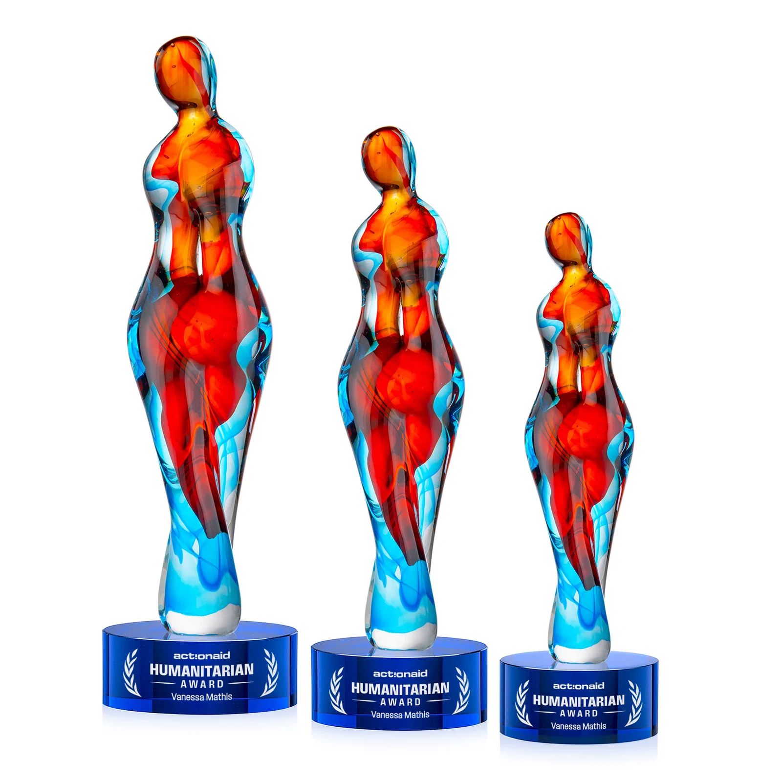 Custom Female Silhouette Art Glass Award With Suspended Color Swirls for dealer and partner awards