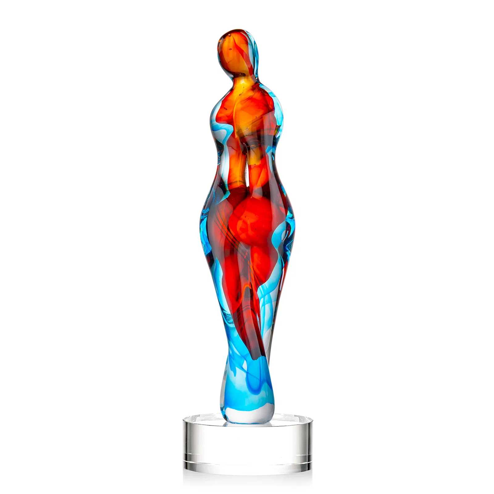 Personalized Female Silhouette Art Glass Award With Suspended Color Swirls for retirement presentations