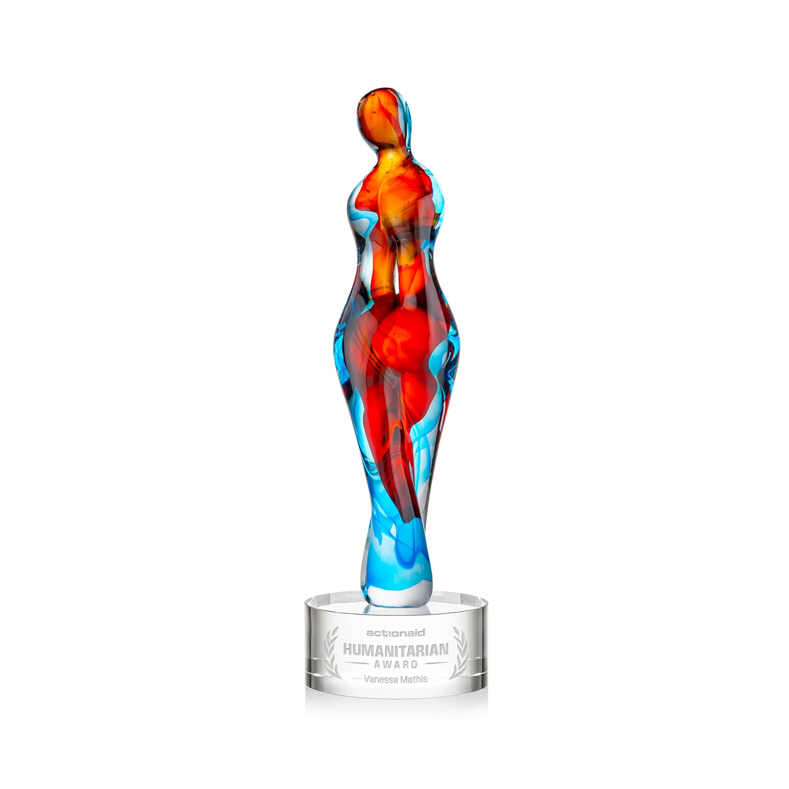 Custom Female Silhouette Art Glass Award With Suspended Color Swirls for corporate award ceremonies