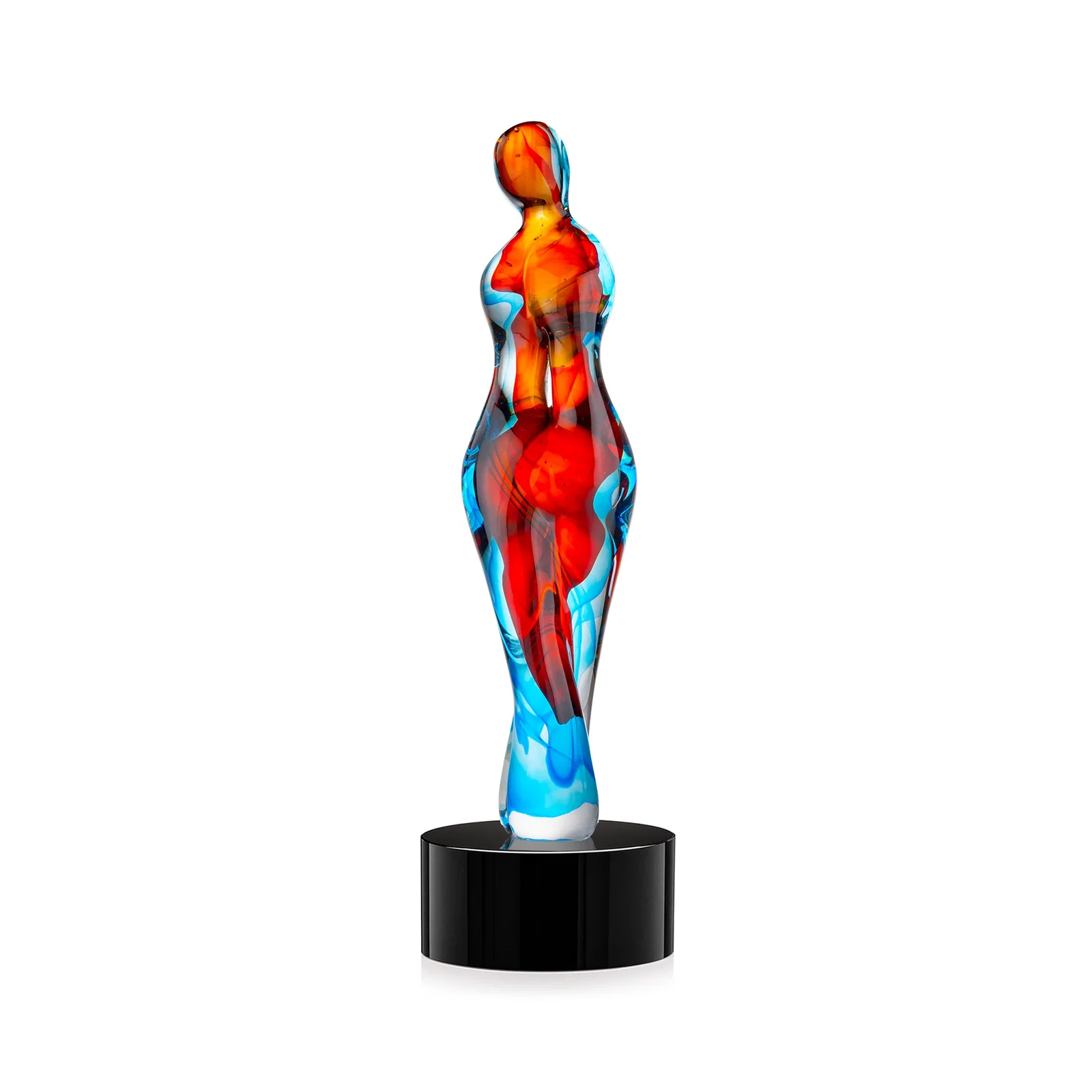 Personalized Female Silhouette Art Glass Award With Suspended Color Swirls for team milestone celebrations