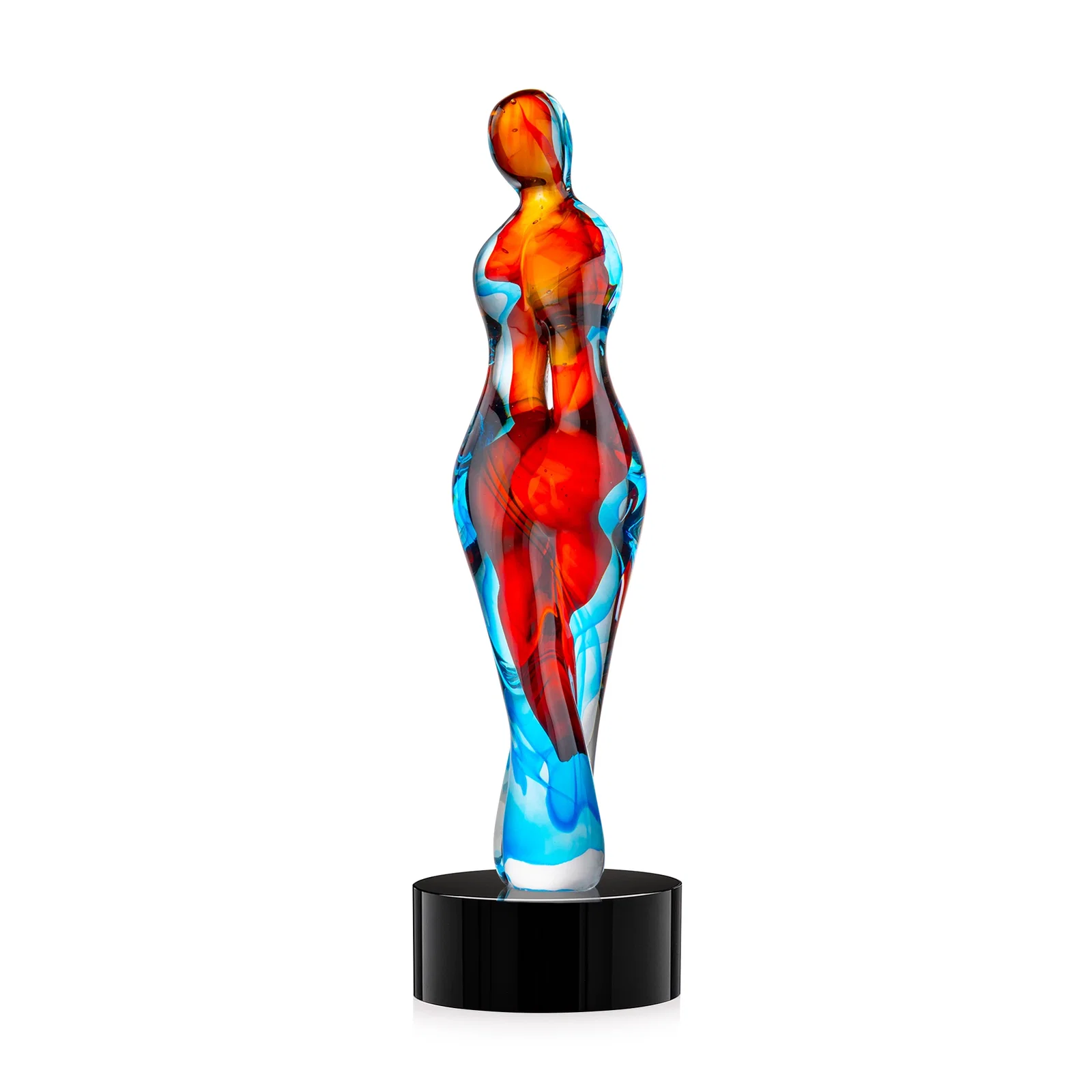 Personalized Female Silhouette Art Glass Award With Suspended Color Swirls for donor appreciation