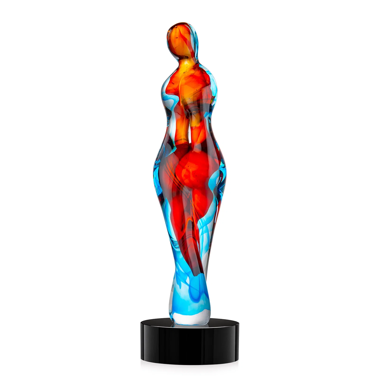 Personalized Female Silhouette Art Glass Award With Suspended Color Swirls for graduation ceremonies