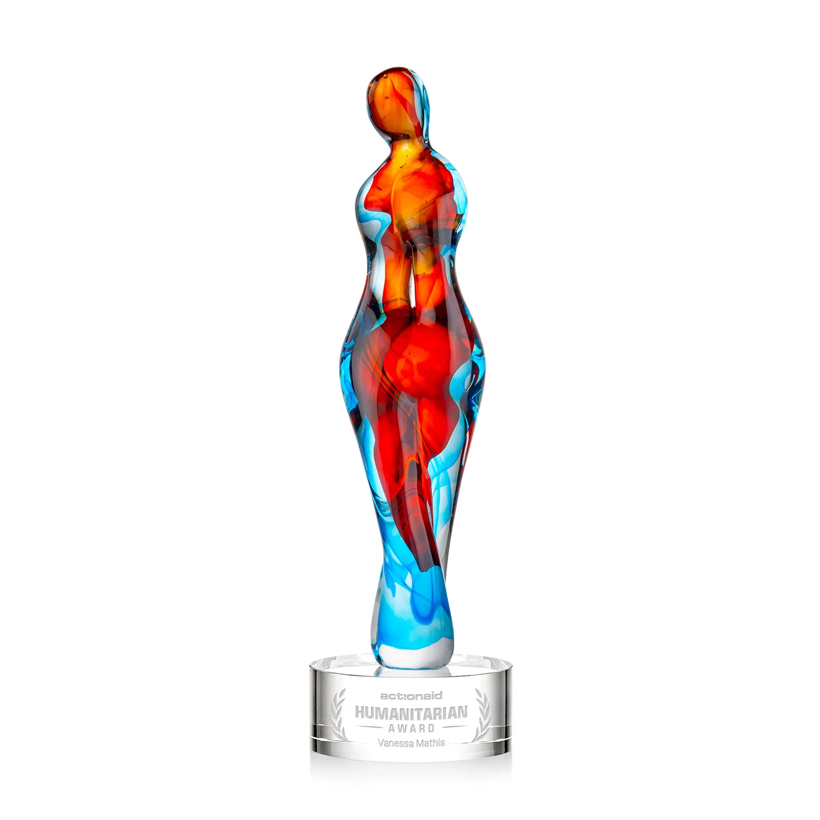 Custom Female Silhouette Art Glass Award With Suspended Color Swirls for service anniversary gifts