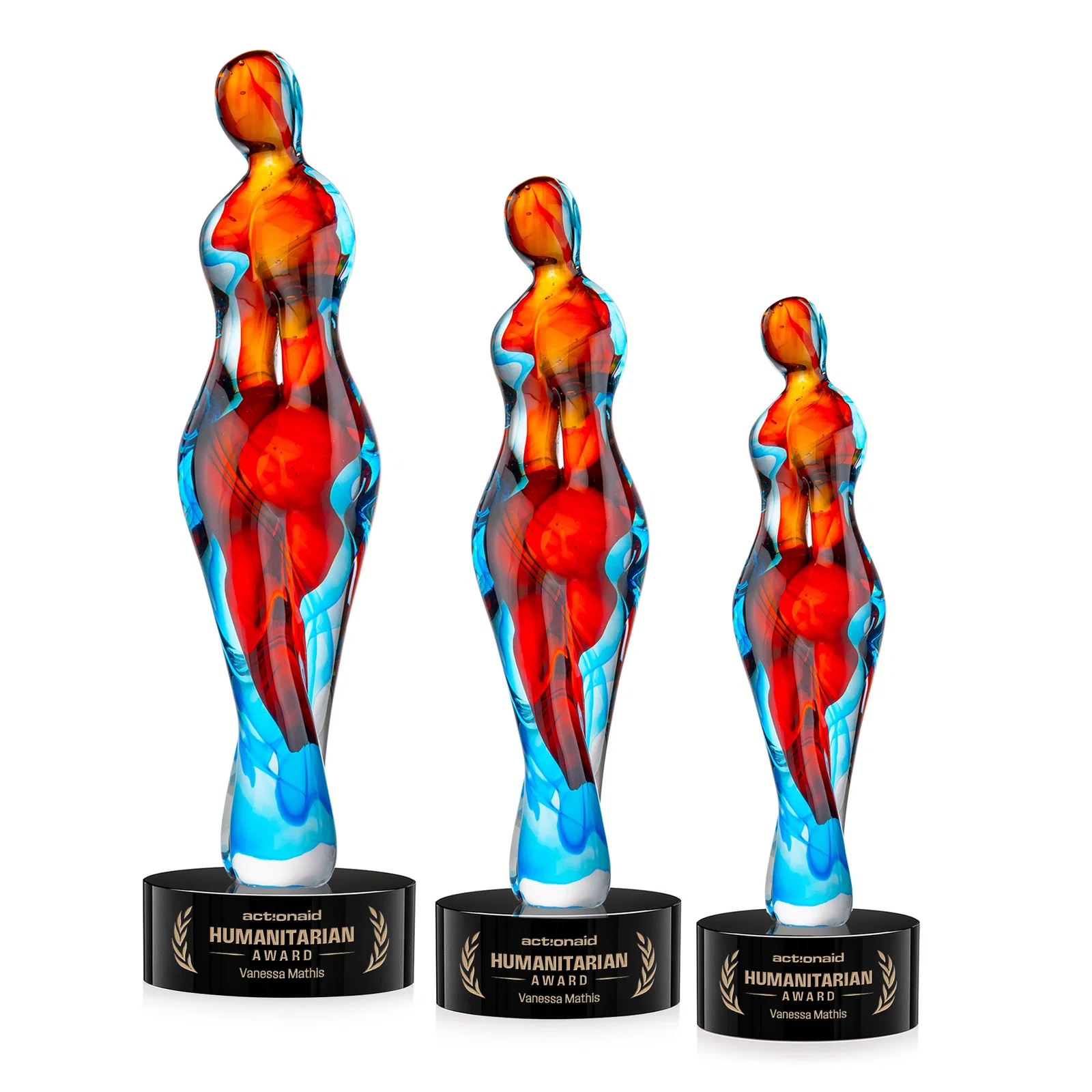 Custom Female Silhouette Art Glass Award With Suspended Color Swirls for donor appreciation