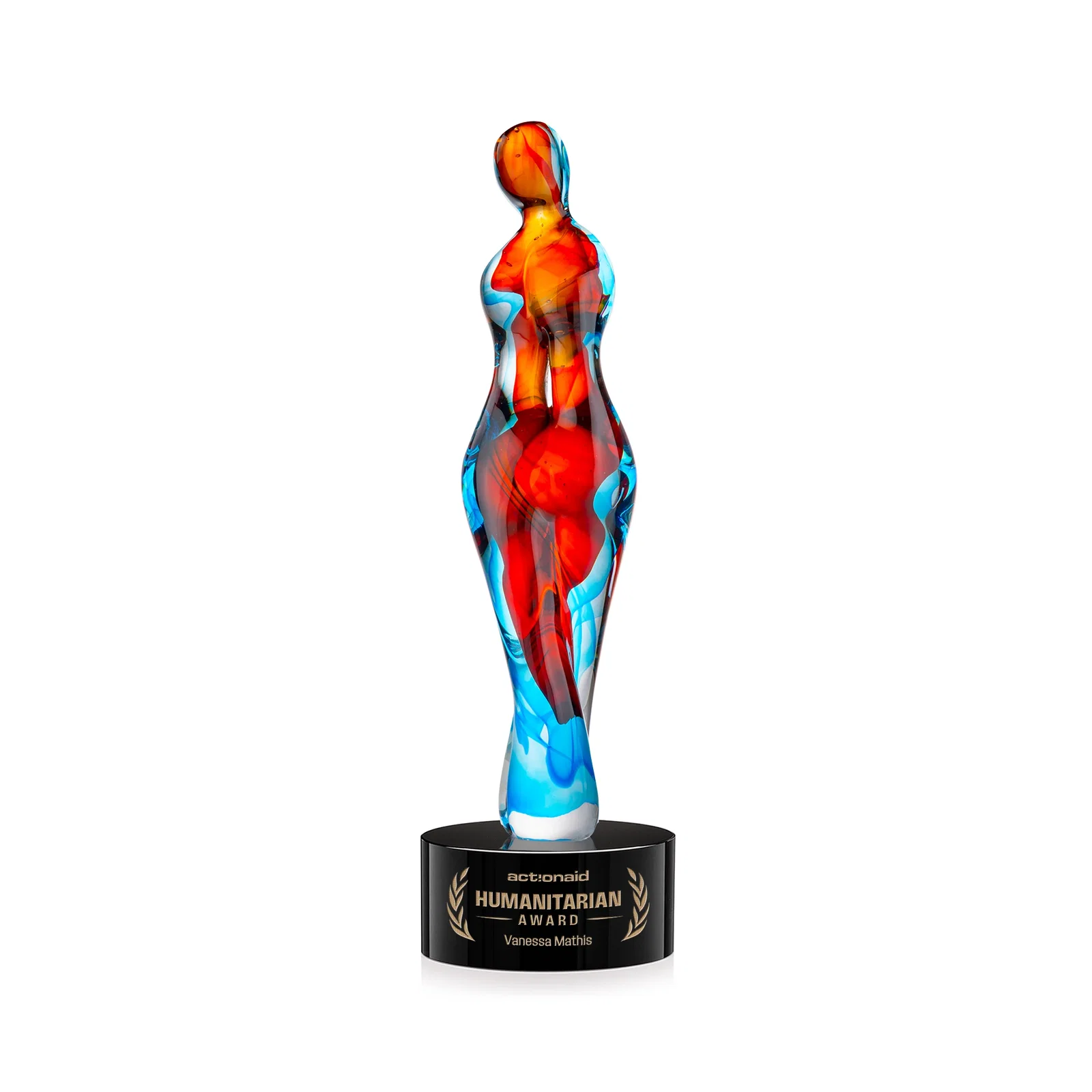 Custom Female Silhouette Art Glass Award With Suspended Color Swirls for graduation ceremonies