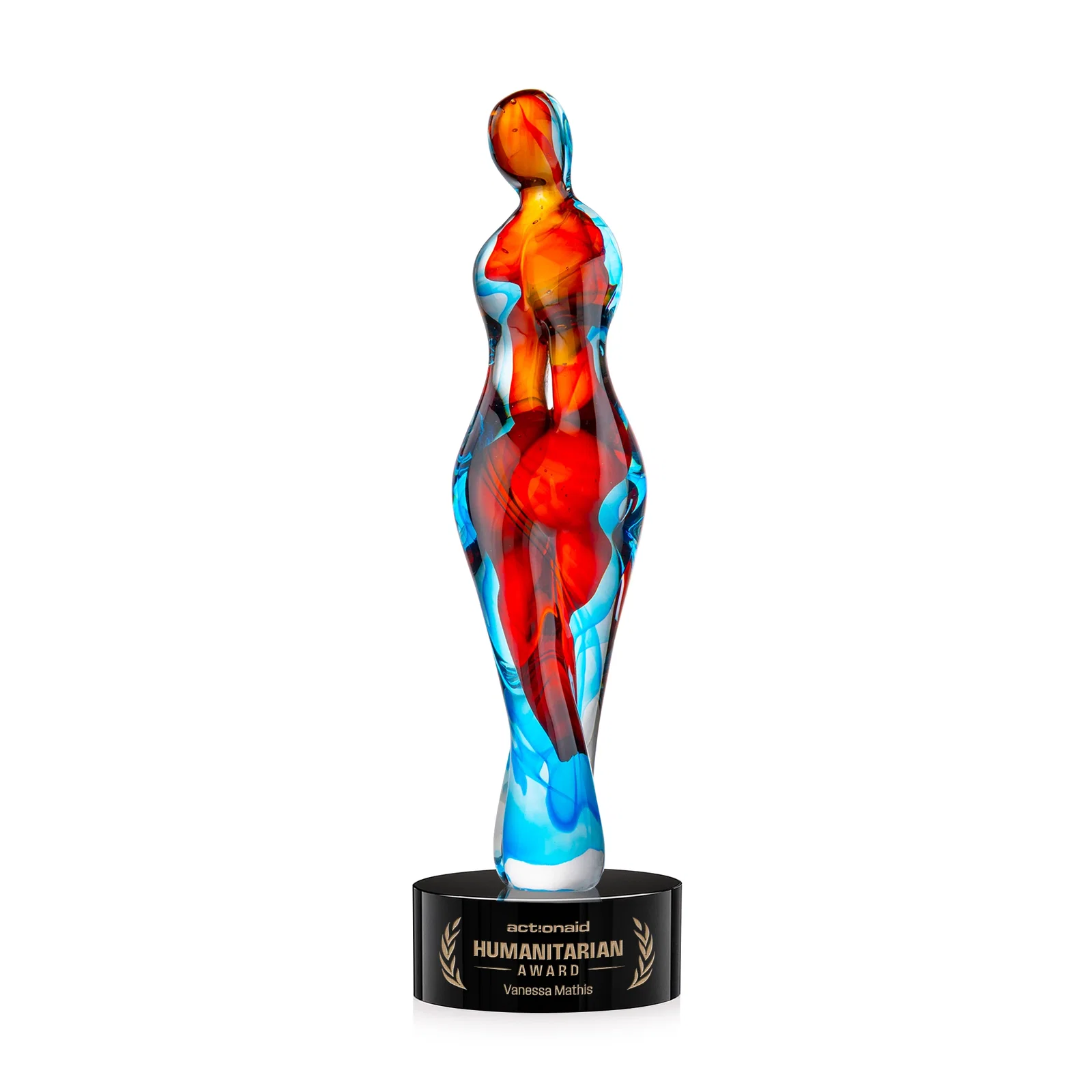 Custom Female Silhouette Art Glass Award With Suspended Color Swirls for safety achievement programs