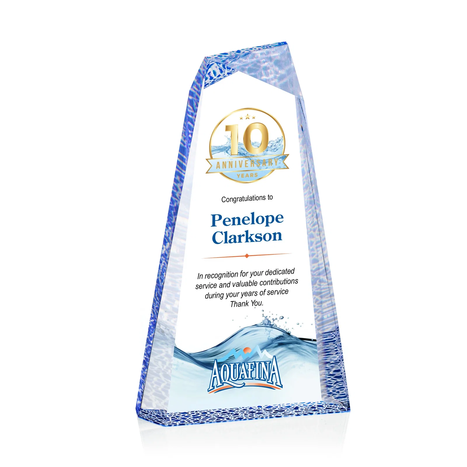 Personalized Acrylic Peak Award With Rippled Molded Base for service anniversary gifts