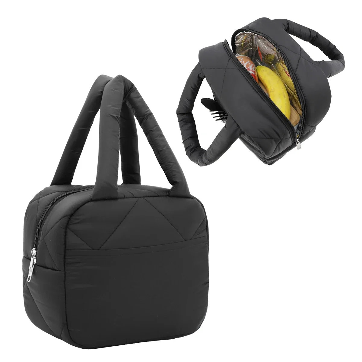 Custom Veranda Quilted Nylon Lunch Bag, front view of the branded lunch tote