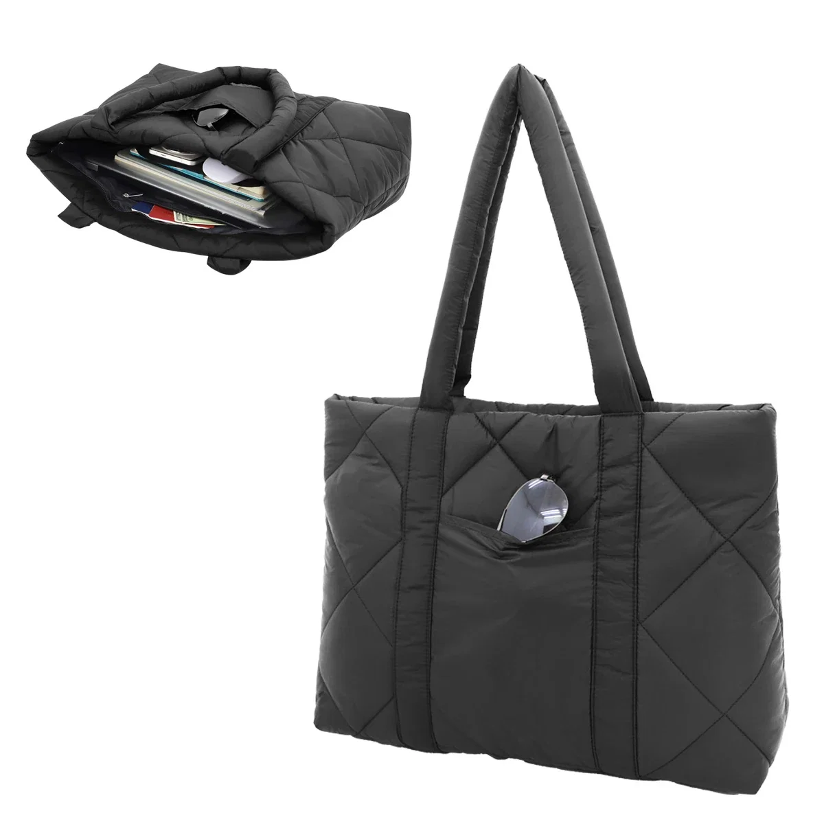 Custom Veranda Quilted Nylon Tote Bag, front view of the branded tote