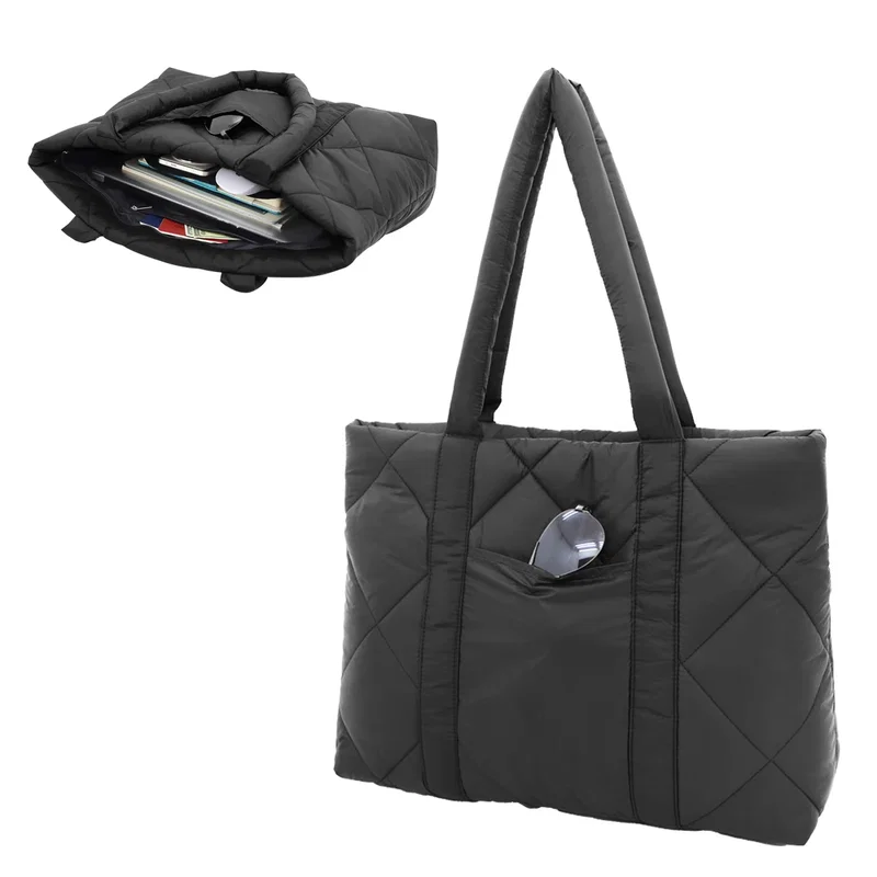 Custom Veranda Quilted Nylon Tote Bag, front view of the branded tote