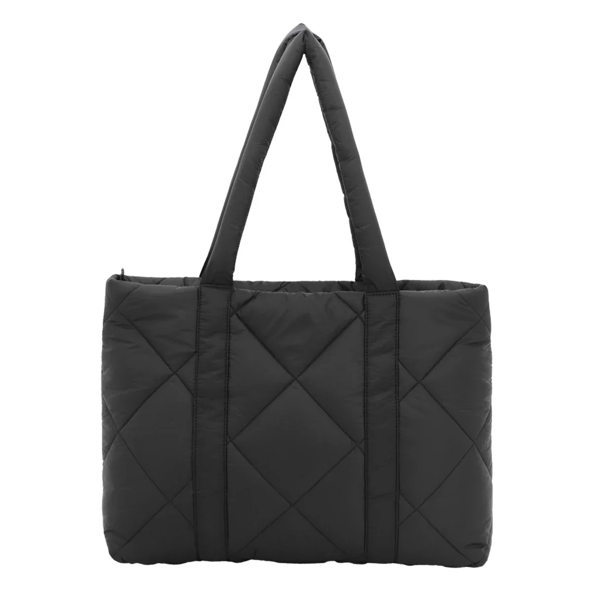 Back view of the Veranda Quilted Nylon Tote Bag showing the diamond-quilted panel and shoulder straps