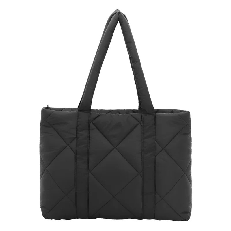 Back view of the Veranda Quilted Nylon Tote Bag showing the diamond-quilted panel and shoulder straps