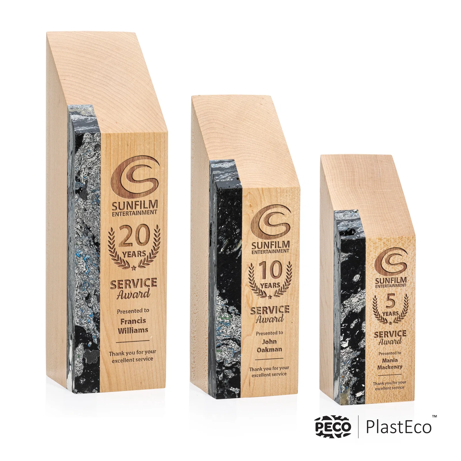 Custom PlastEco Recycled Material Award - Verde, wood awards for employee recognition