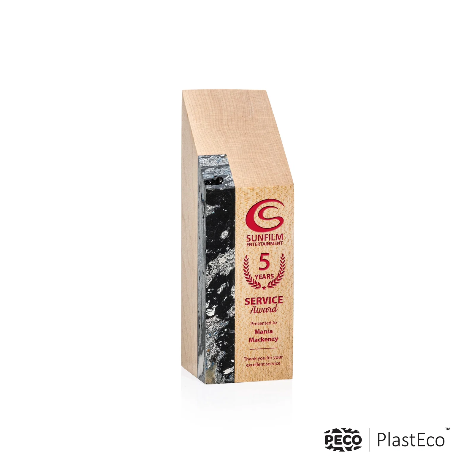Custom PlastEco Recycled Material Award - Verde, wood awards for volunteer appreciation