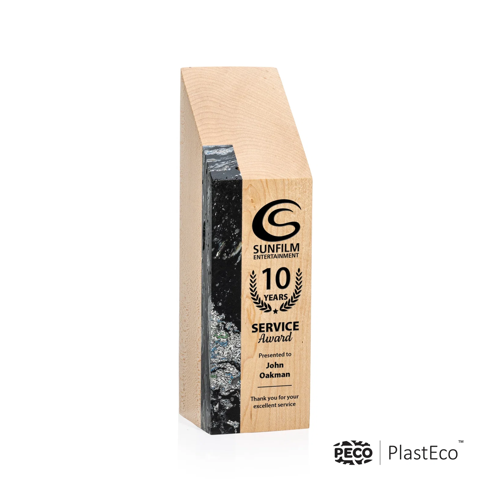 Custom PlastEco Recycled Material Award - Verde, wood awards for dealer and partner awards