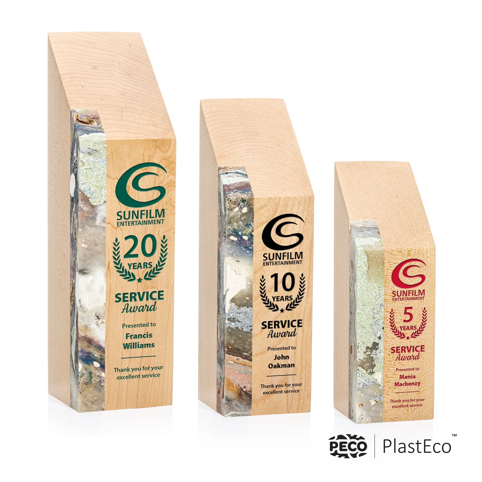 Personalized PlastEco Recycled Material Award - Verde, wood awards for employee recognition
