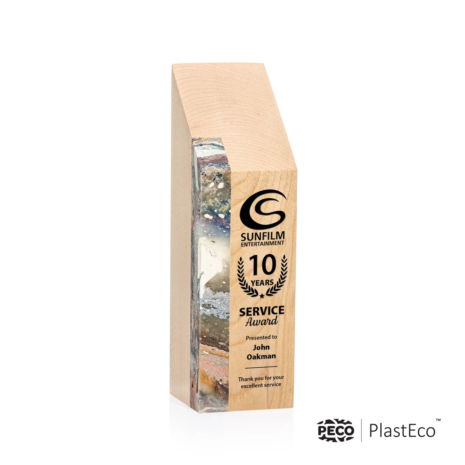 Personalized PlastEco Recycled Material Award - Verde, wood awards for service anniversary gifts