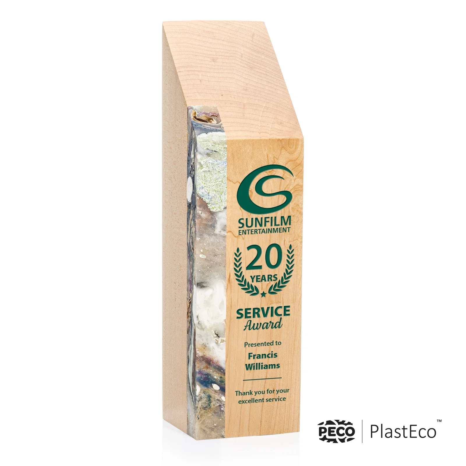 Personalized PlastEco Recycled Material Award - Verde, wood awards for sales achievement awards