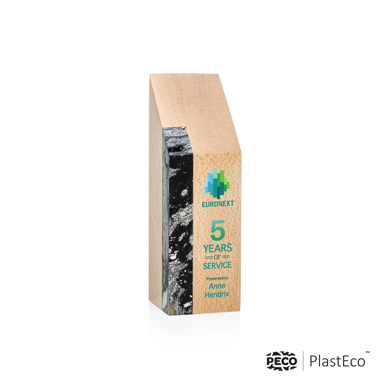 Personalized PlastEco Recycled Material Award - Verde, wood awards for team milestone celebrations