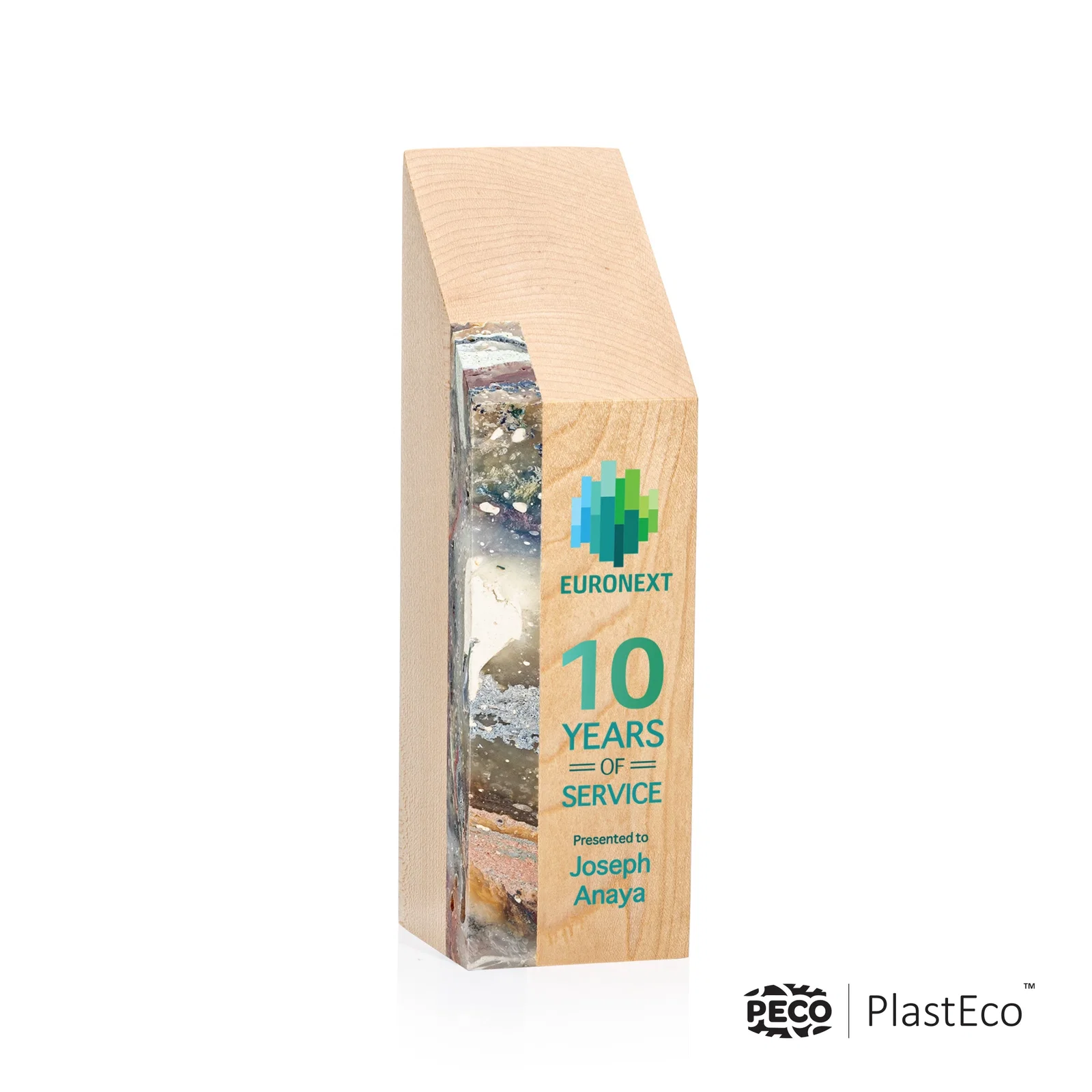 Personalized PlastEco Recycled Material Award - Verde, wood awards for dealer and partner awards