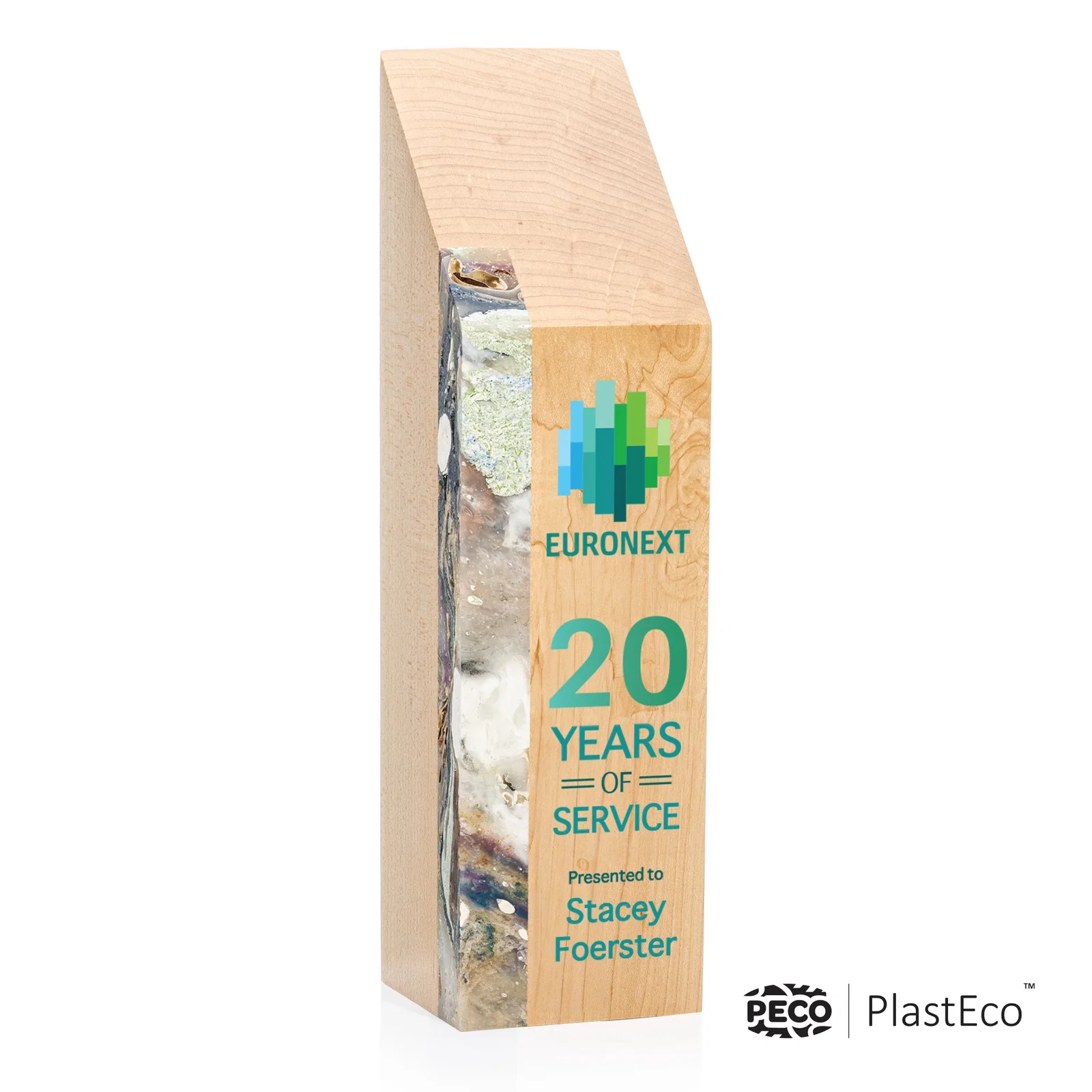 Personalized PlastEco Recycled Material Award - Verde, wood awards for company anniversary events