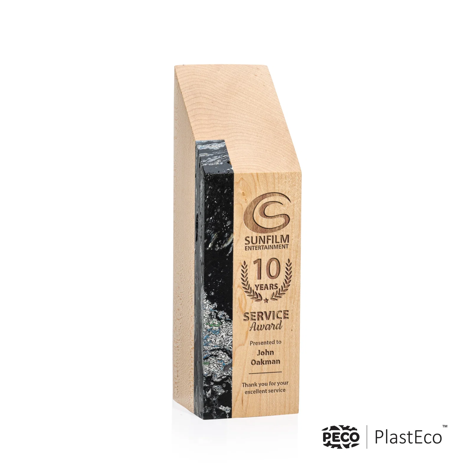 Custom PlastEco Recycled Material Award - Verde, wood awards for service anniversary gifts