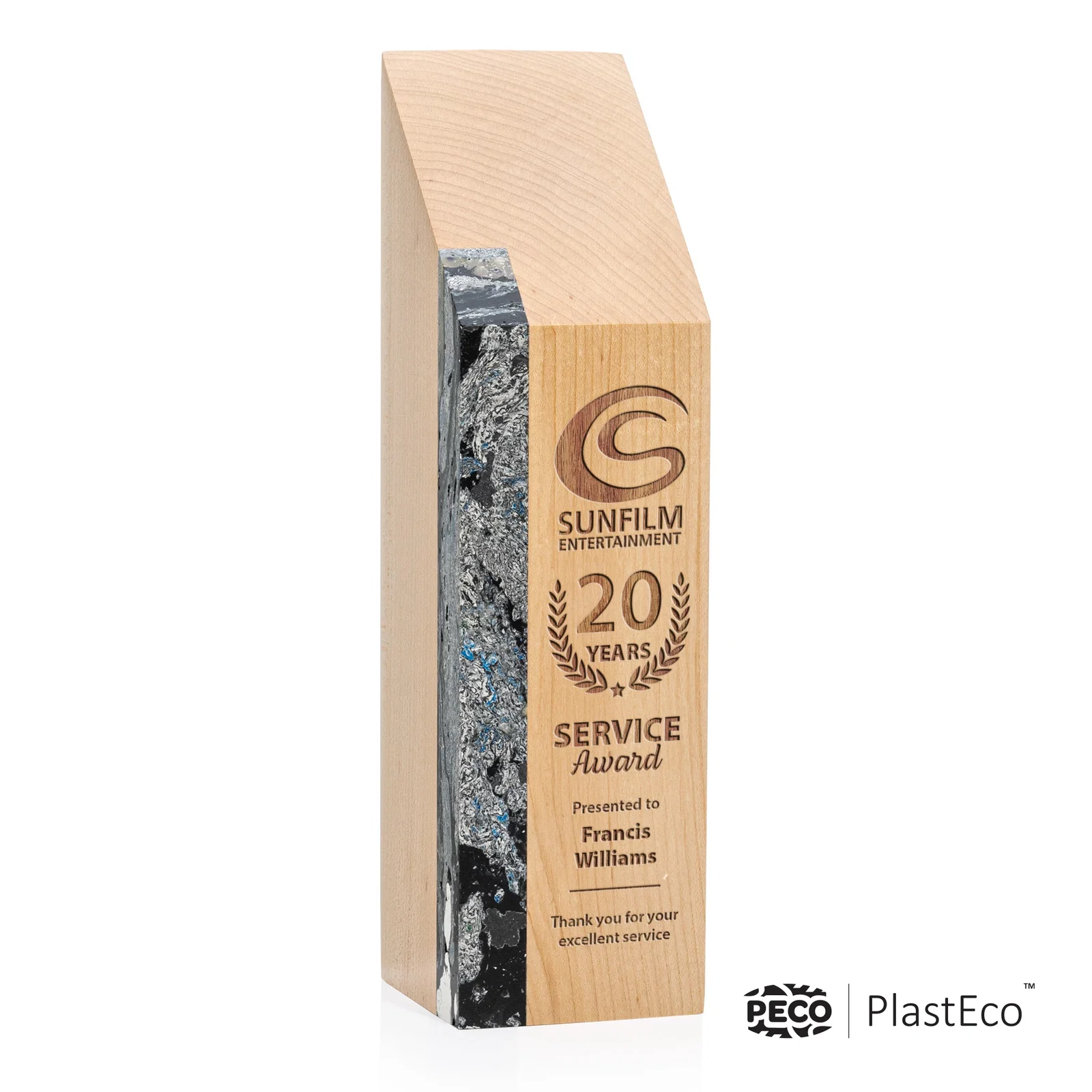 Custom PlastEco Recycled Material Award - Verde, wood awards for sales achievement awards