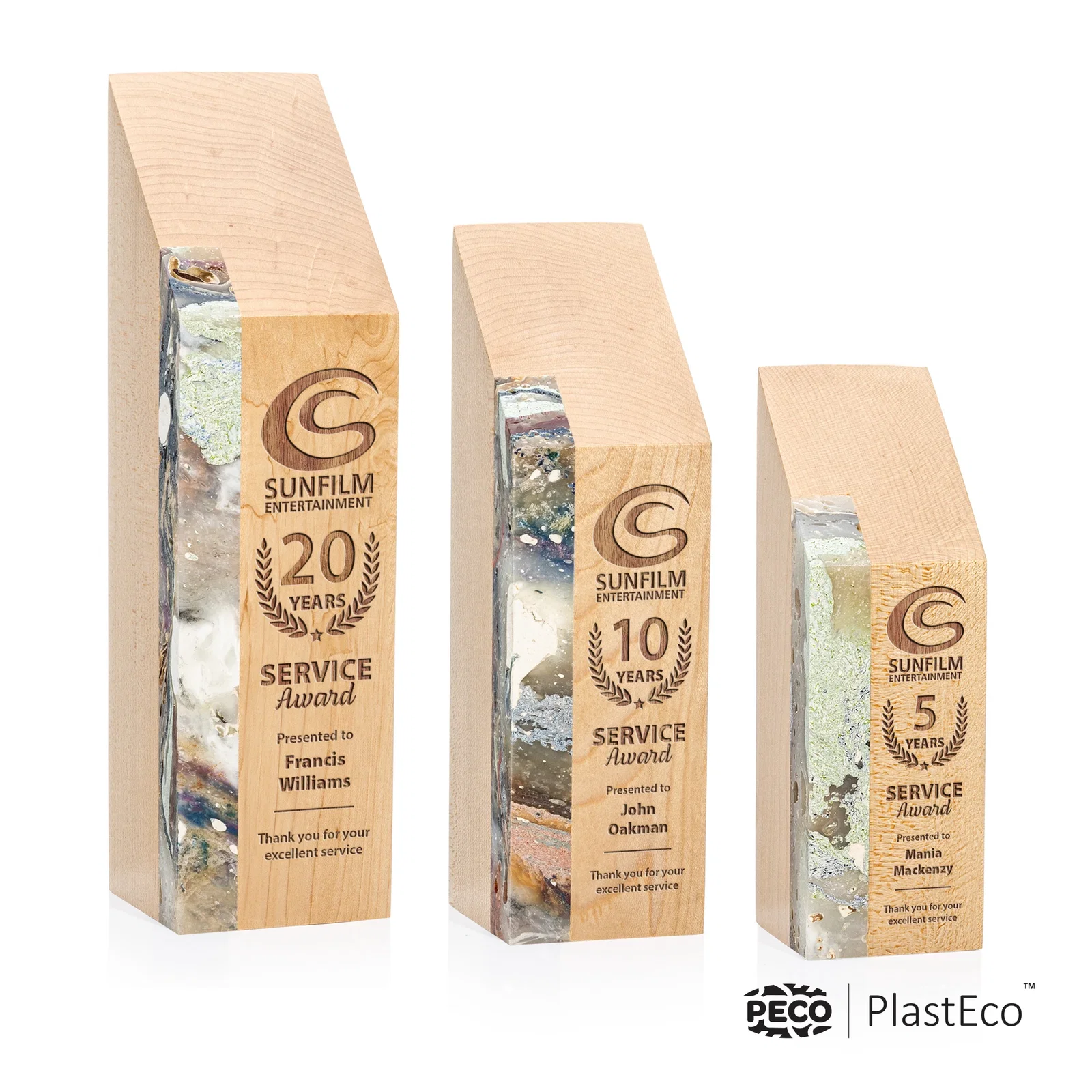 Custom PlastEco Recycled Material Award - Verde, wood awards for retirement presentations
